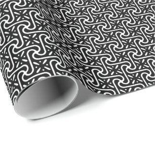 Papier Cadeau Motif de carreaux égyptien, noir et blanc
