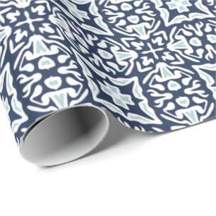 Papier Cadeau Motif de carreaux espagnols marine et blanc