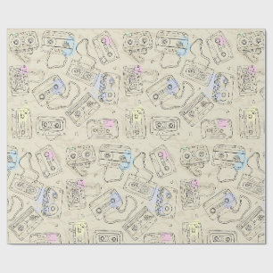 Papier Cadeau Motif de cassette mixte nostalgique des années 80