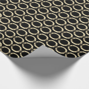 Papier Cadeau Motif de cercles anneaux dorés géométrique noir or