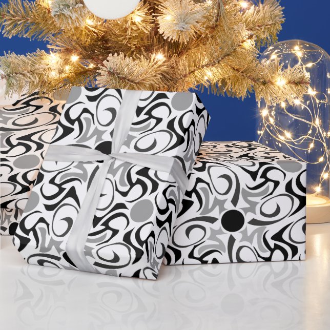 Papier Cadeau Motif de céréales tribales noir et blanc (Vacances)