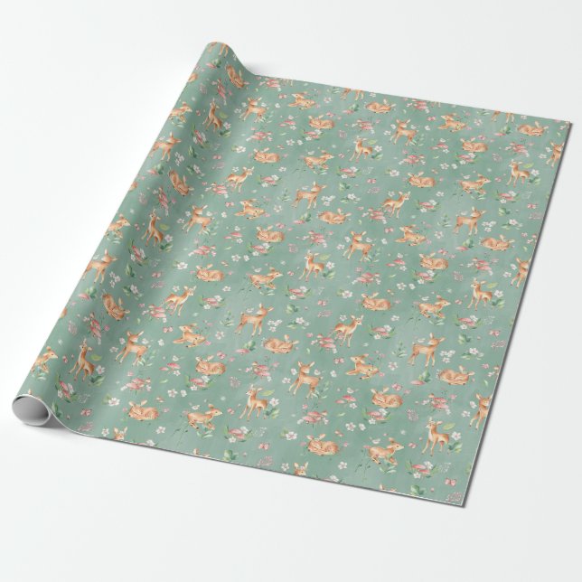 Papier Cadeau Motif de cerfs à l'aquarelle (Déroulé)
