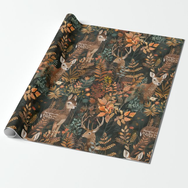 Papier Cadeau Motif de cerfs bruns mignons (Déroulé)