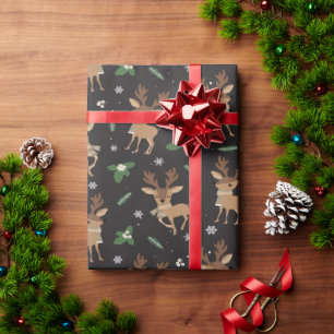 Papier Cadeau Motif de cerfs de Fête pour enveloppement de Noël