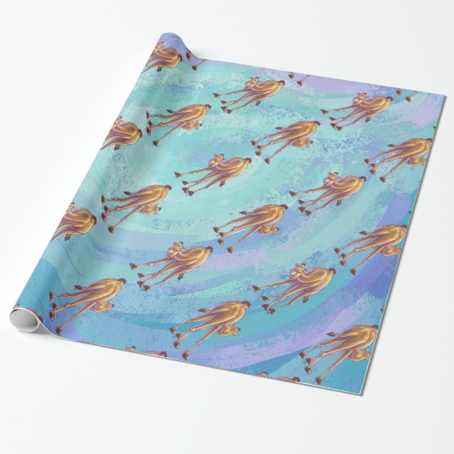 Papier Cadeau Motif de chameau sur Blue Heads and Tails (Déroulé)