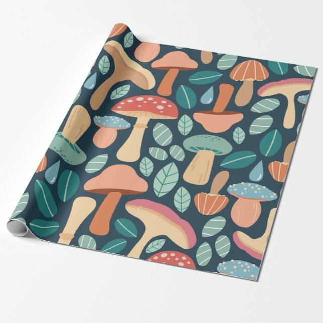 Papier Cadeau Motif de champignon forestier enchanté (Déroulé)