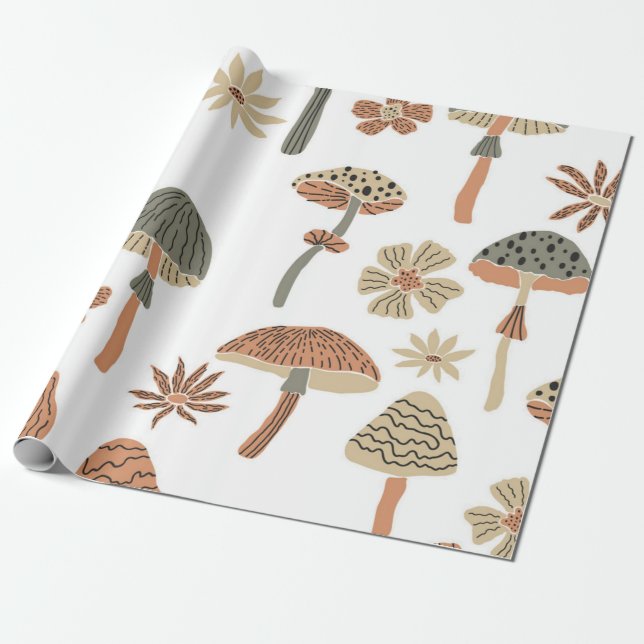 Papier Cadeau Motif de champignons (Déroulé)