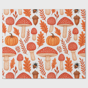 Papier Cadeau Motif de champignons de citrouilles de bois d'auto