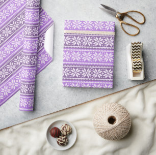 Papier Cadeau Motif de chandail à flocon de neige violet Lavende
