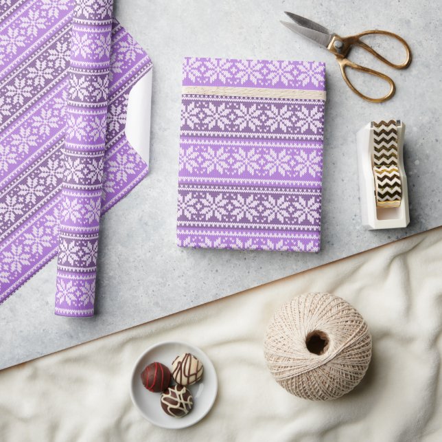 Papier Cadeau Motif de chandail à flocon de neige violet Lavende (Artisanat)
