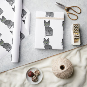 Papier Cadeau Motif de chat bleu bleu russe