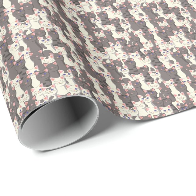 Papier Cadeau Motif de chats blancs et gris (Coin rond)