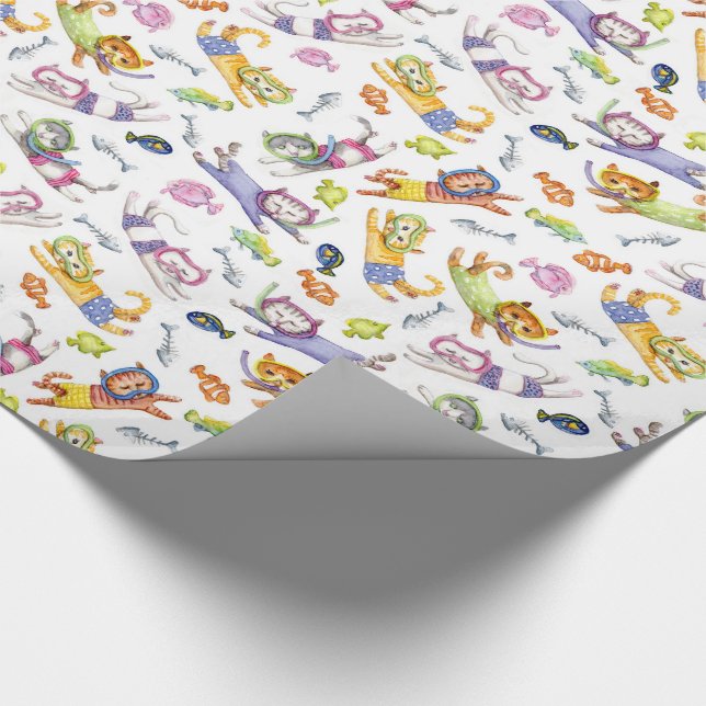 Papier Cadeau Motif de chats de plongée à l'air d'aquarelle (Coin)