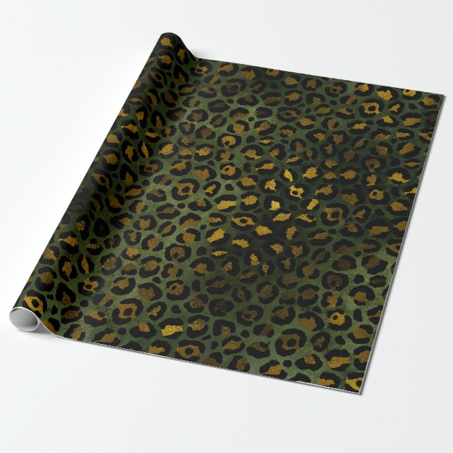 Papier Cadeau Motif de Cheetah Leopard vert de la jungle (Déroulé)