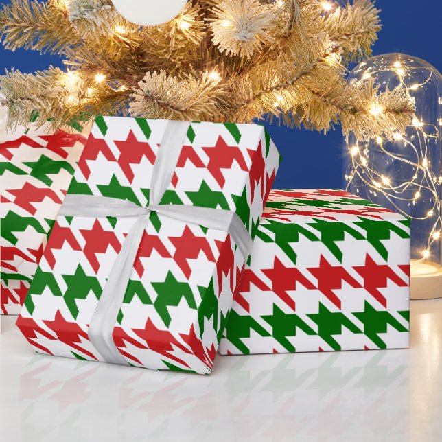 Papier Cadeau Motif de cheminée de Noël rouge et vert (Vacances)