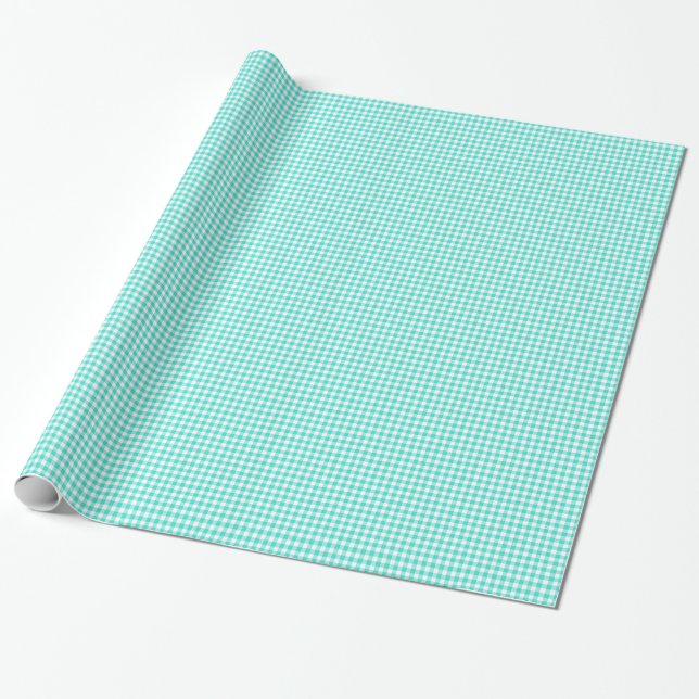 Papier Cadeau Motif de chèques En vichy turquoise et blanche (Déroulé)