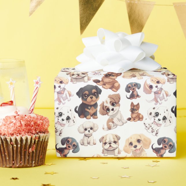 Papier Cadeau Motif de chien cochon (Fête d'anniversaire)