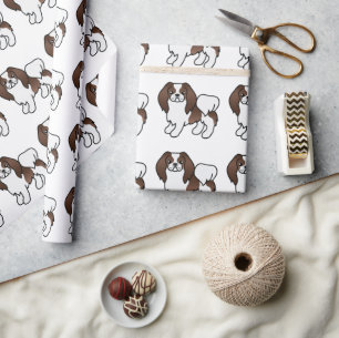 Papier Cadeau Motif de chien de dessin animé Japonais Chin brun 
