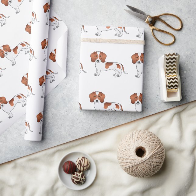 Papier Cadeau Motif de chien de dessin animé lisse à pied rouge  (Artisanat)