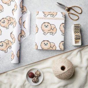 Papier Cadeau Motif de chien de dessin animé mignon Pomeranian c