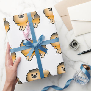 Papier Cadeau Motif de chien de dessin animé mignon Pomeranian s