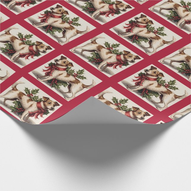 Papier Cadeau Motif de chien de Noël mignon Vintage (Coin)