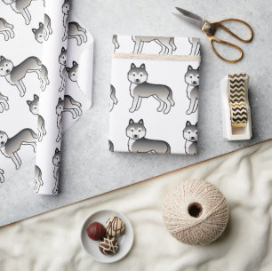 Papier Cadeau Motif de chien mignon Husky Sibérien Gris