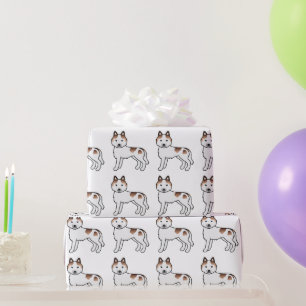 Papier Cadeau Motif de chien mignon Husky sibérien piebalde roug