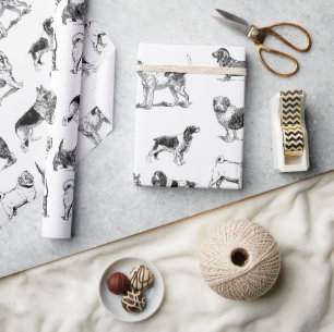 Papier Cadeau Motif de chiens Vintages noirs et blancs