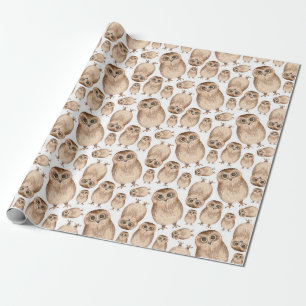 Papier Cadeau Motif de chouette aquarelle. Oiseau sauvage. anima