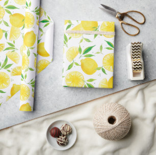 Papier Cadeau Motif de citron à l'aquarelle Citrus d'été