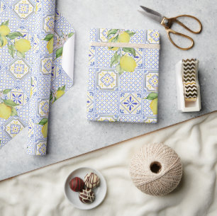 Papier Cadeau Motif de citron agrumes méditerranéen