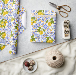 Papier Cadeau Motif de citron agrumes méditerranéen