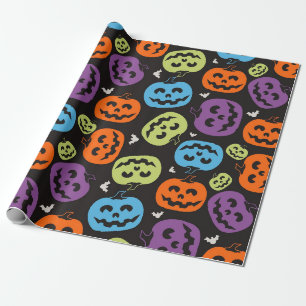 Papier Cadeau Motif de Citrouille multicouleur