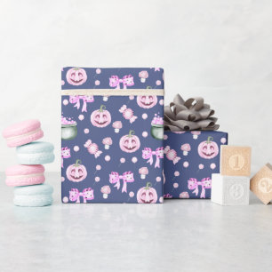 Papier Cadeau Motif de citrouilles roses mignonnes pour Hallowee