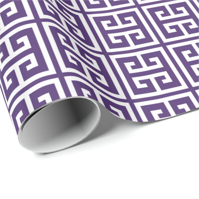 Papier Cadeau Motif de clé grecque violet (Coin rond)