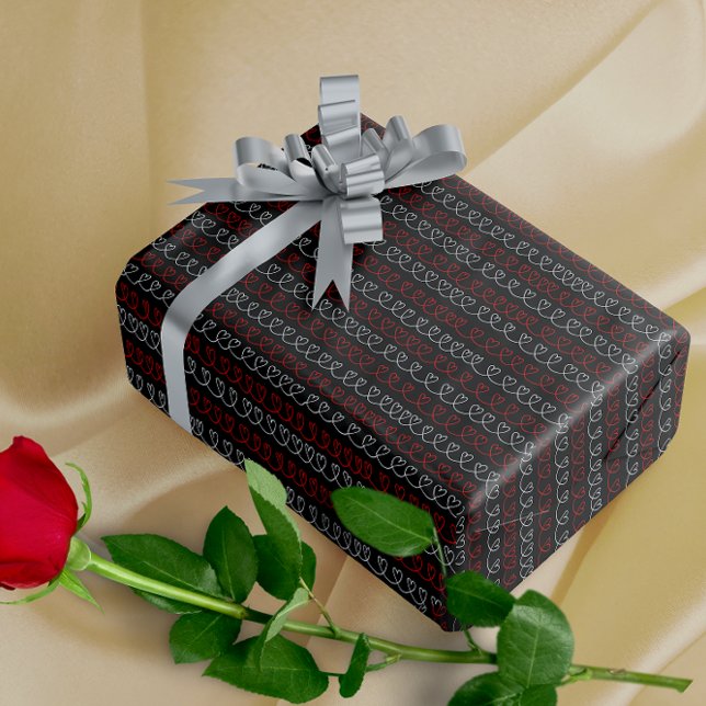 Papier Cadeau Motif de coeur élégant rouge blanc une ligne (Créateur téléchargé)
