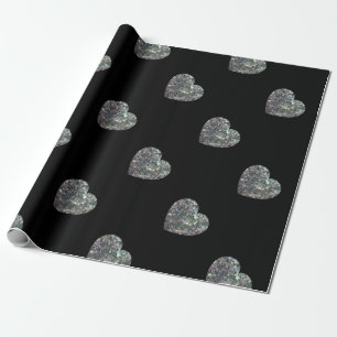 Papier Cadeau Motif de cœur en mosaïque argentée colorée scintil