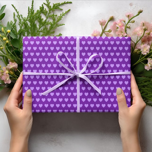 Papier Cadeau Motif de coeur mou violet (Cute Purple Hearts Pattern Wrapping Paper)
