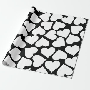 Papier Cadeau Motif de coeur noir et blanc rétro