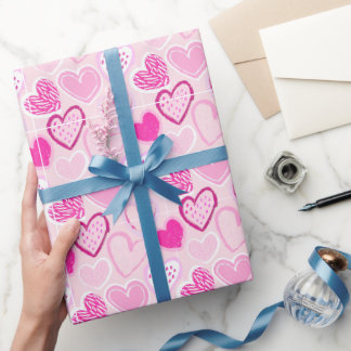 Papier Cadeau Motif de cœur rose, mignon et romantique 