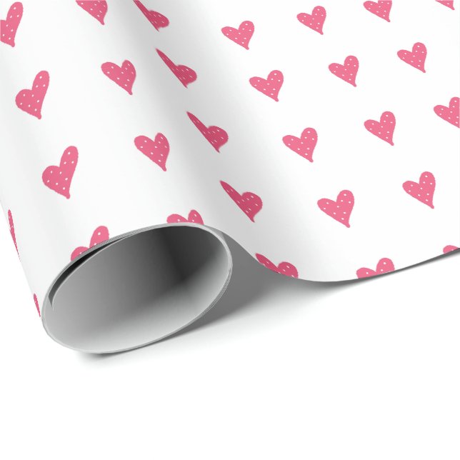 Papier Cadeau Motif de coeur rose moderne sur blanc (Coin rond)