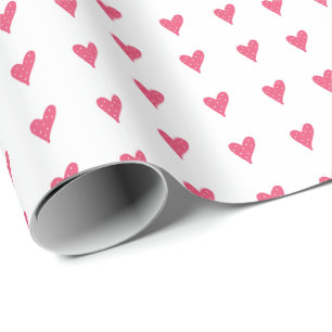 Papier Cadeau Motif de cœur rose moderne sur fond blanc