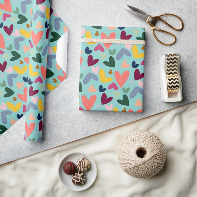 Papier Cadeau Motif de coeur rose rose rouge rose pâle (Artisanat)