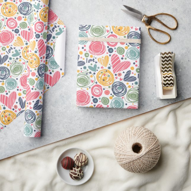 Papier Cadeau Motif de coeur rose rose rouge rose pâle (Artisanat)