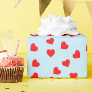 Papier Cadeau Motif de cœur rouge ludique romantique bleu pastel