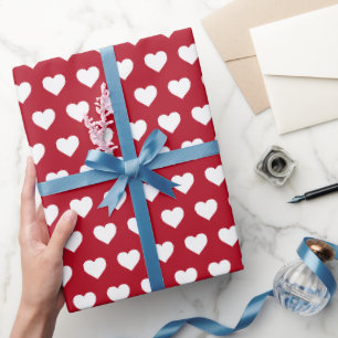 Papier Cadeau Motif de cœurs blancs jolis Classique Rouge