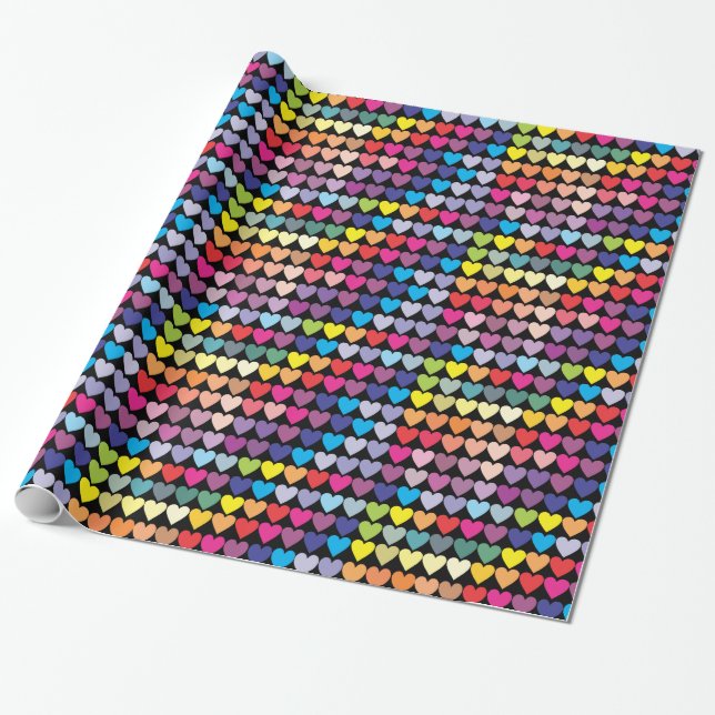 Papier Cadeau Motif de coeurs d'arc-en-ciel (Déroulé)