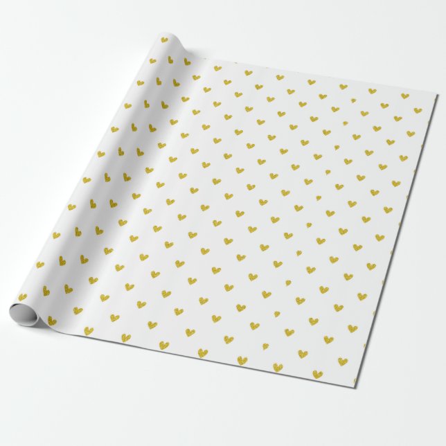 Papier Cadeau Motif de coeurs de parties scintillantes d'or (Déroulé)