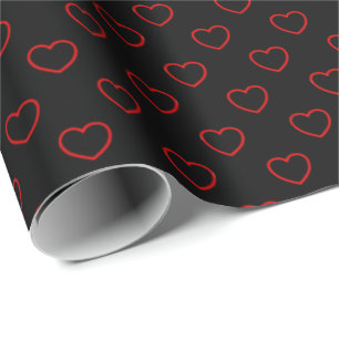 Papier Cadeau Motif De Coeurs Rouge Et Noir Élégant